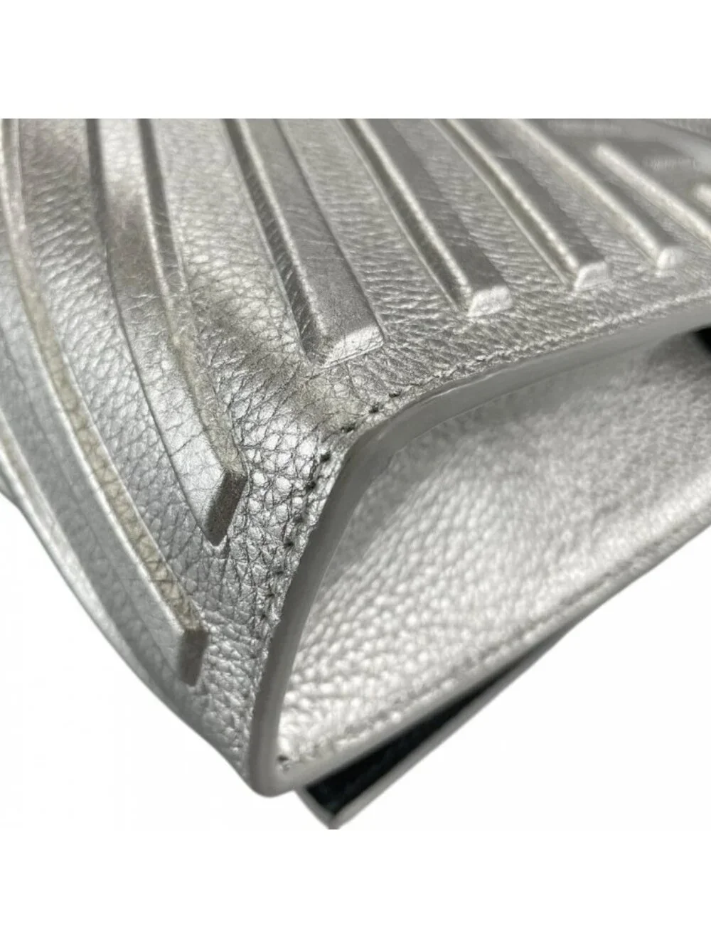 Balenciaga Shoulder Bag Flap Grain Calf Leather Silver